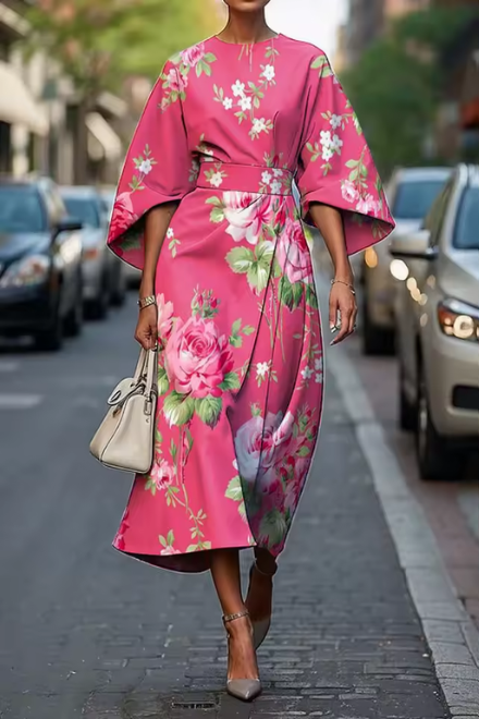 Moxlan | Women's Chic Floral Elegance Midi Dress