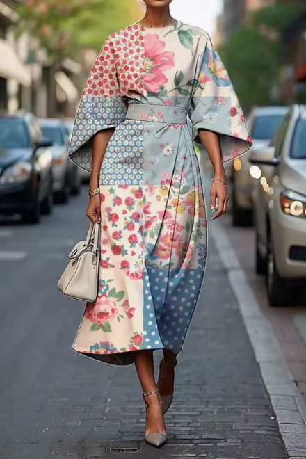 Moxlan | Women's Chic Floral Elegance Midi Dress