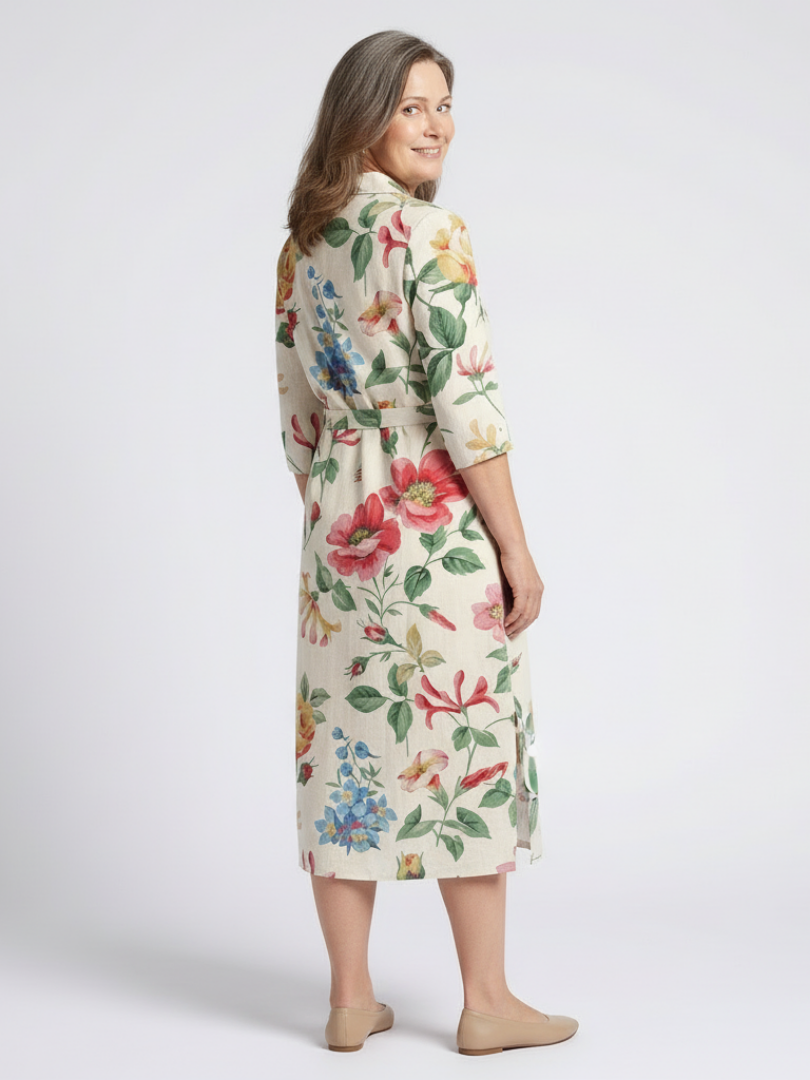 Maribel | Women's Relaxed Button Front Half Sleeve Floral Midi Dress