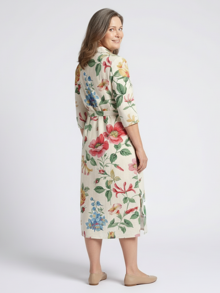 Maribel | Women's Relaxed Button Front Half Sleeve Floral Midi Dress