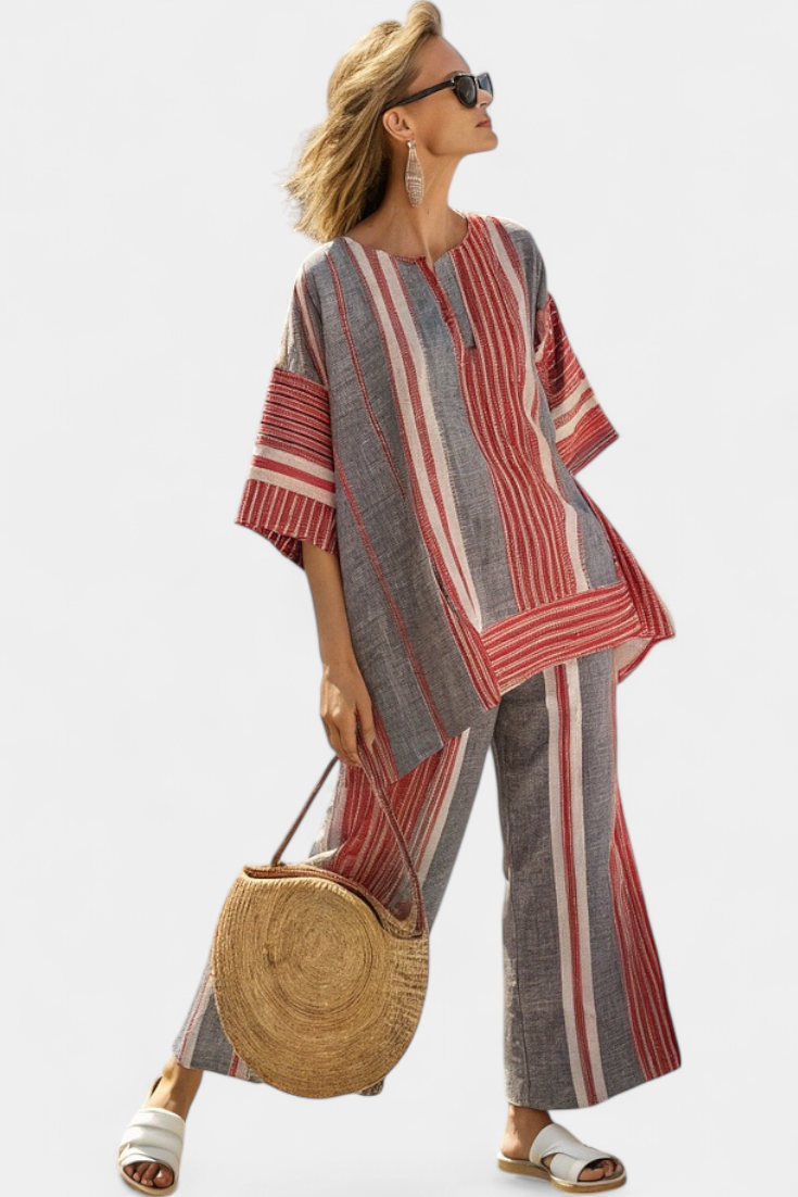 Celestina | Women's Striped Relaxed elegant grey and wide-leg trousers