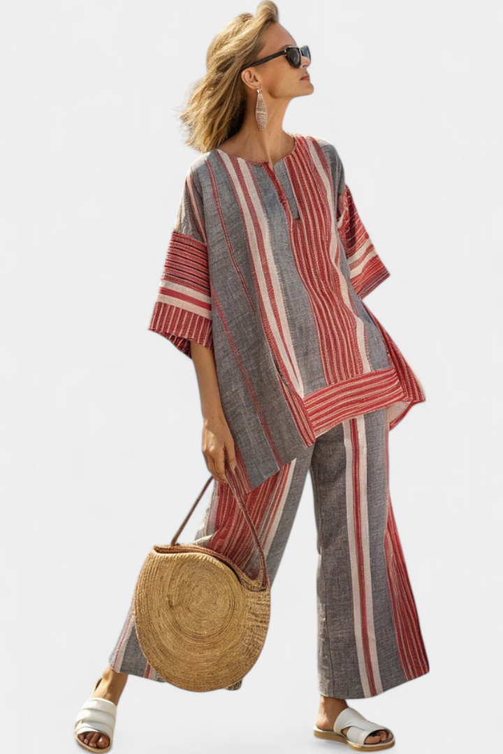 Celestina | Women's Striped Relaxed elegant grey and wide-leg trousers