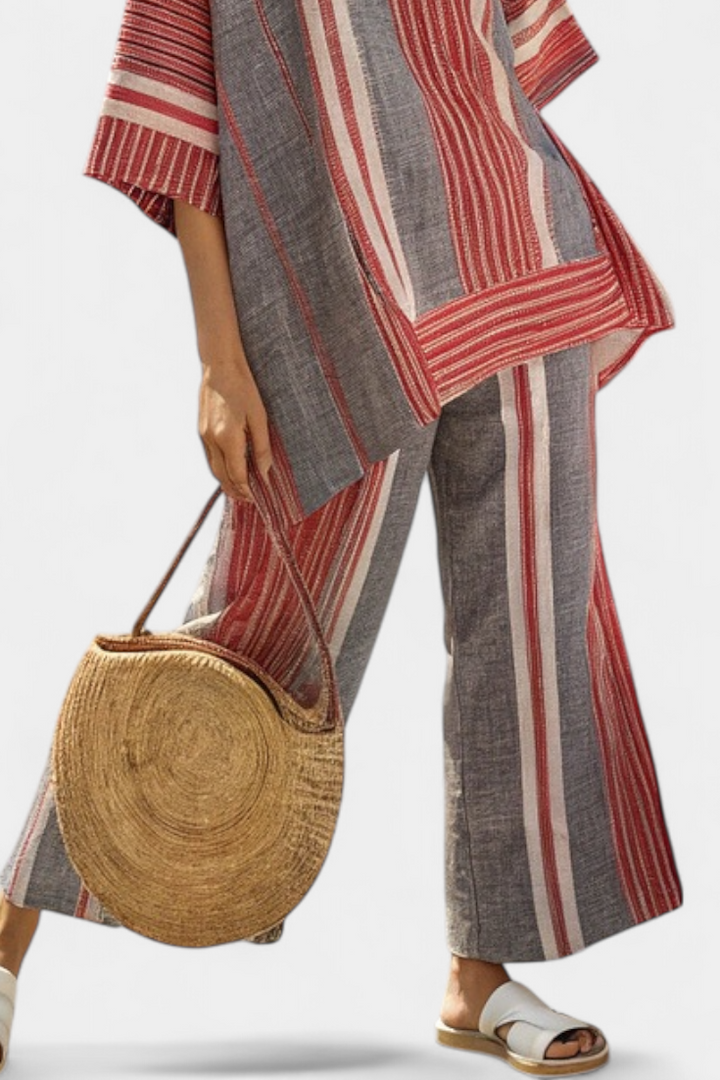 Celestina | Women's Striped Relaxed elegant grey and wide-leg trousers