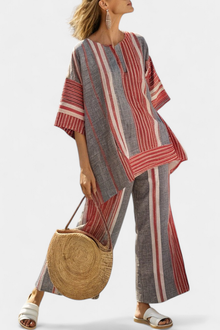 Celestina | Women's Striped Relaxed elegant grey and wide-leg trousers