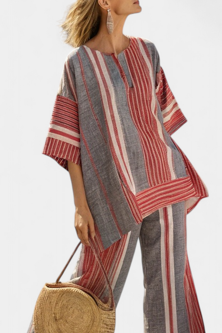 Celestina | Women's Striped Relaxed elegant grey and wide-leg trousers