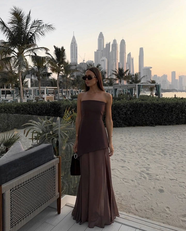 Ariadne | Women's Strapless Patchwork Asymmetrical Maxi Dress