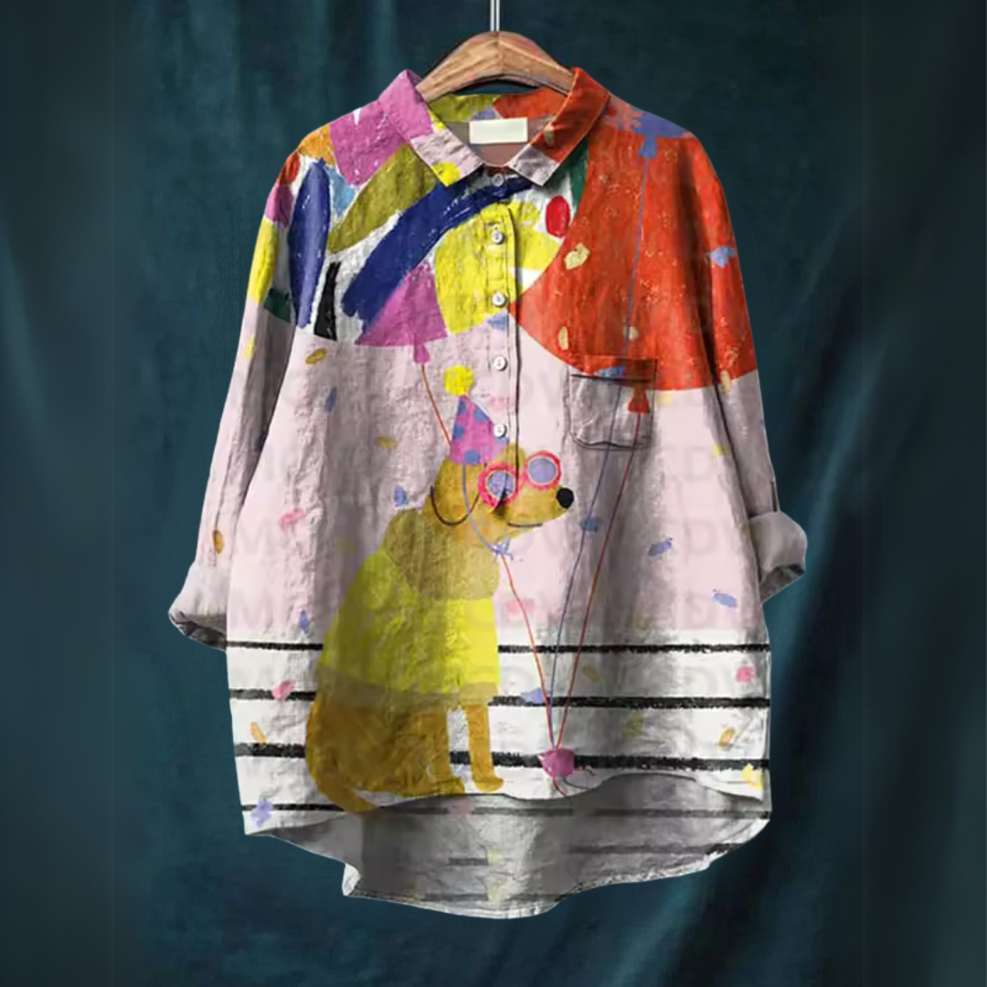 Nora | Women's Longline Dog Art Shirt
