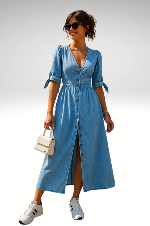 Amira | Women's Relaxed Elegant Denim Midi Dress