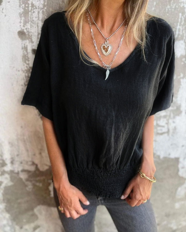 Carol | Women's Relaxed Summer Top with V-Neck and Short Sleeve