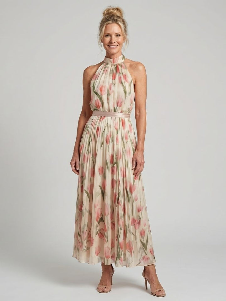 Aurelle | Women's Halter Neck Floral Midi Dress