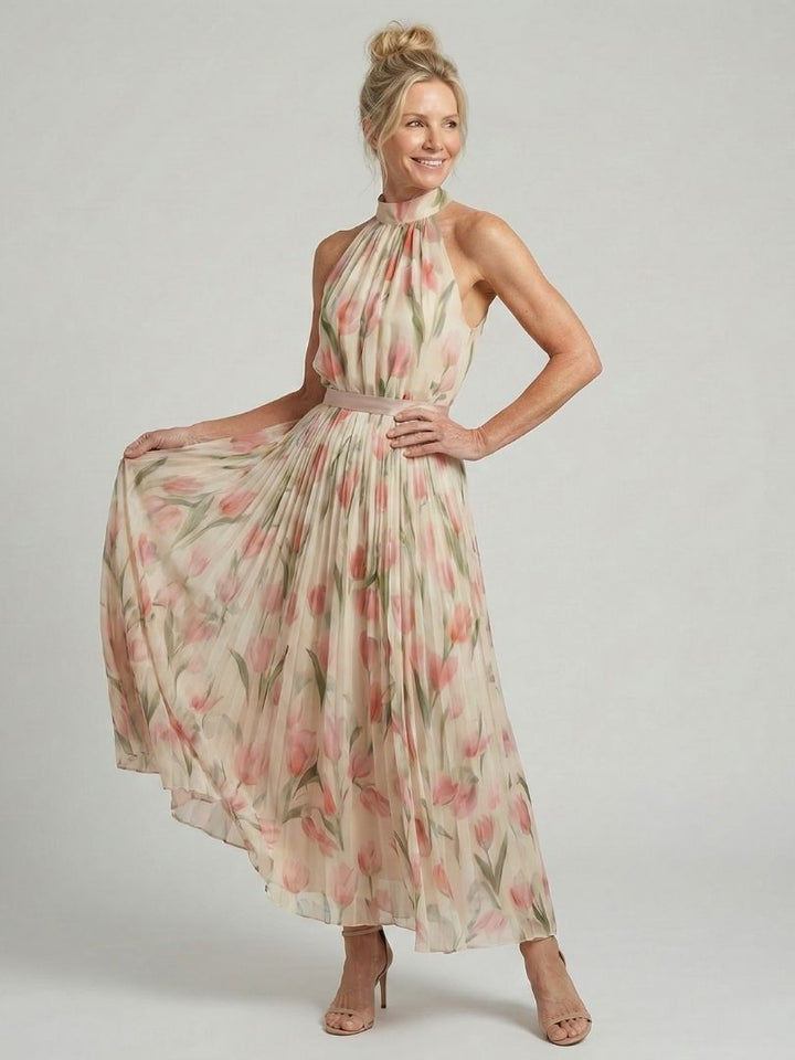 Aurelle | Women's Halter Neck Floral Midi Dress