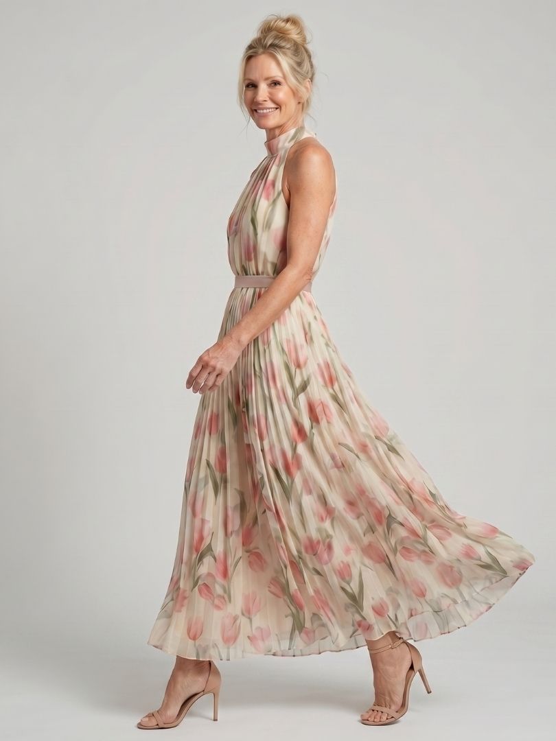 Aurelle | Women's Halter Neck Floral Midi Dress