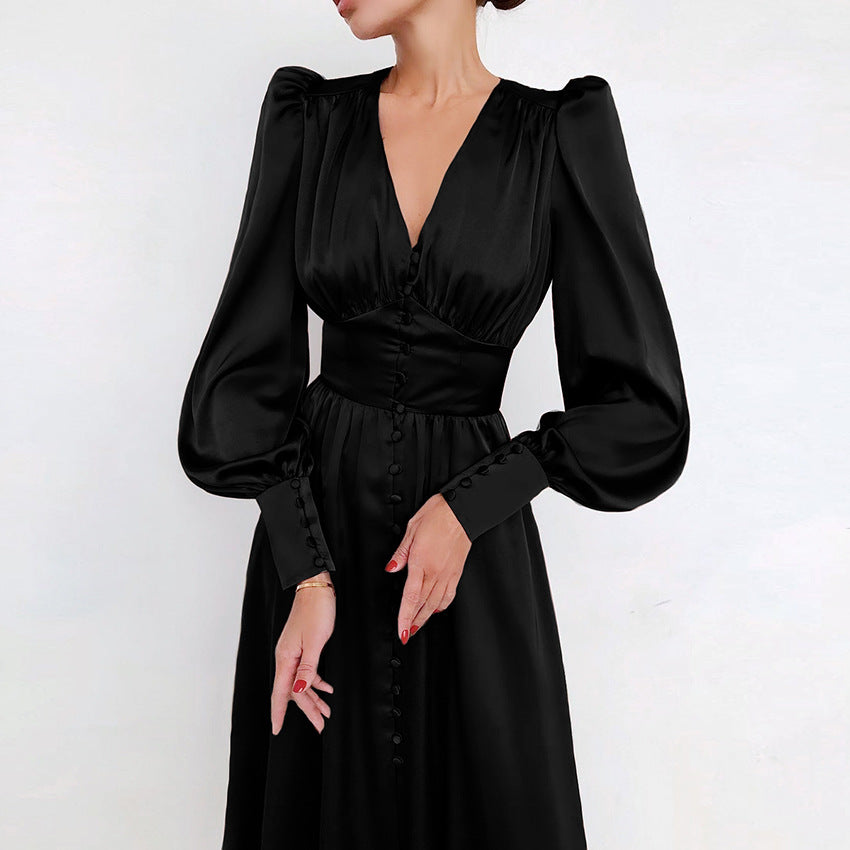 Arya | Women's V-Neck Midi Dress with Buttons