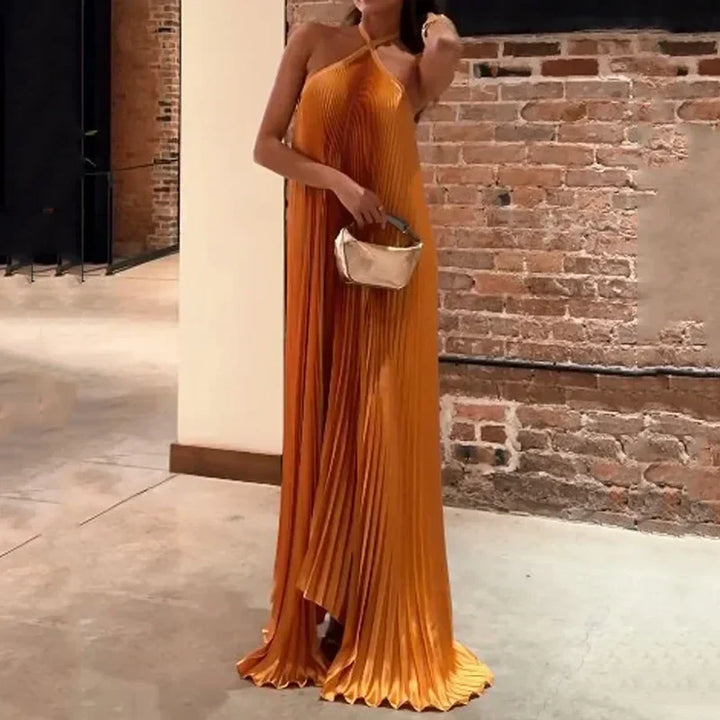 Mira | Women's Chic Pleated Halter Neck Maxi Dress