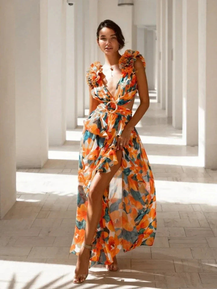 Aurora | Women's Elegant Backless Ruffles Maxi Dress