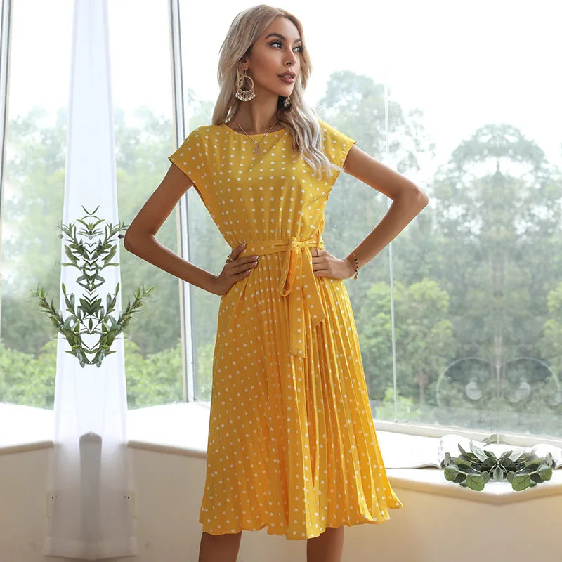 Beth | Women's Polka Bloom Midi Dress with Cap Sleeve