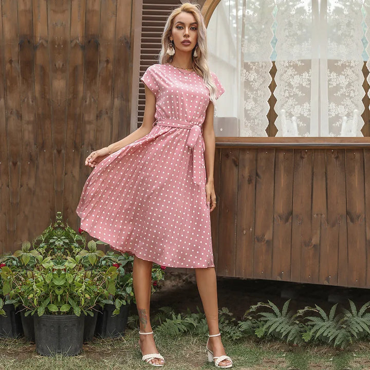 Beth | Women's Polka Bloom Midi Dress with Cap Sleeve