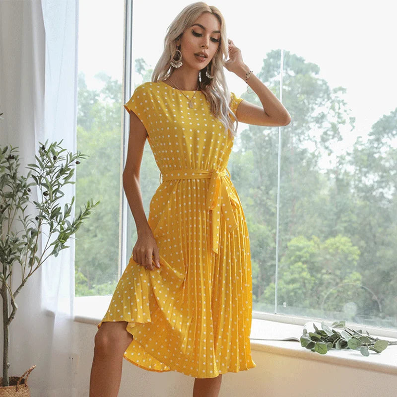 Beth | Women's Polka Bloom Midi Dress with Cap Sleeve