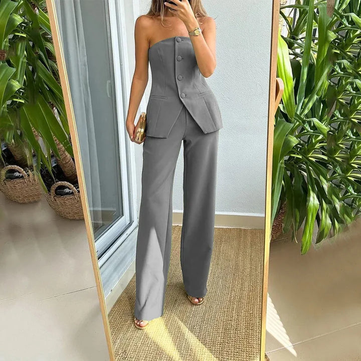 Bria | Women's Strapless Buttoned Two-Piece Set