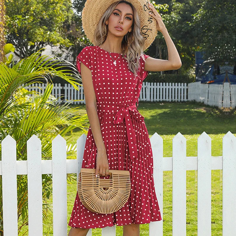 Beth | Women's Polka Bloom Midi Dress with Cap Sleeve