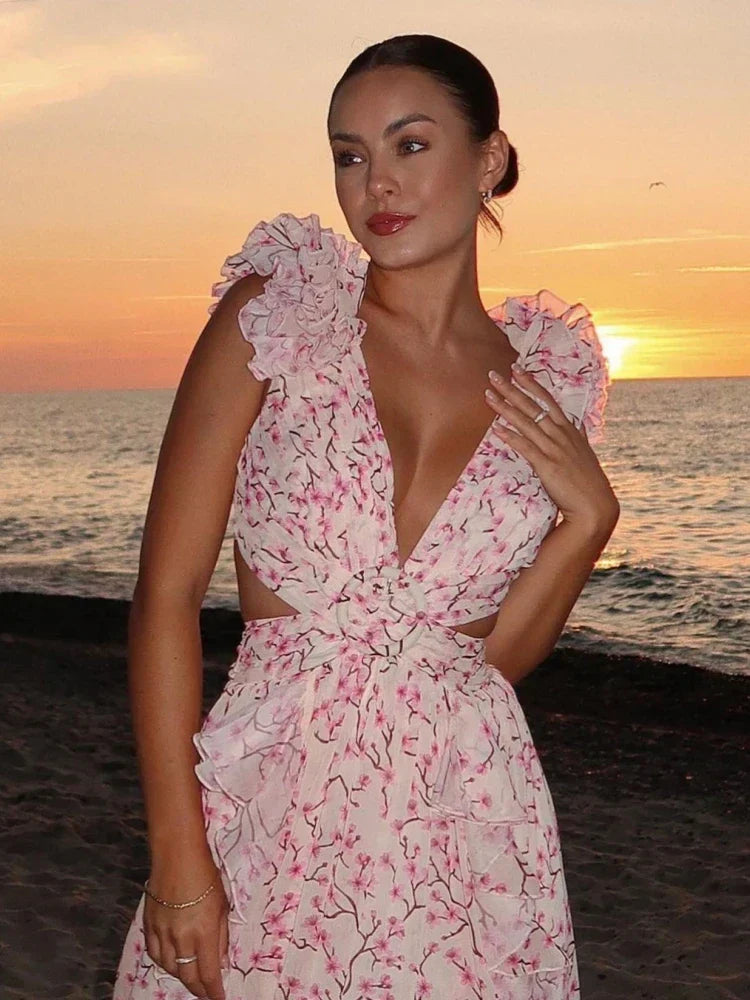 Aurora | Women's Elegant Backless Ruffles Maxi Dress