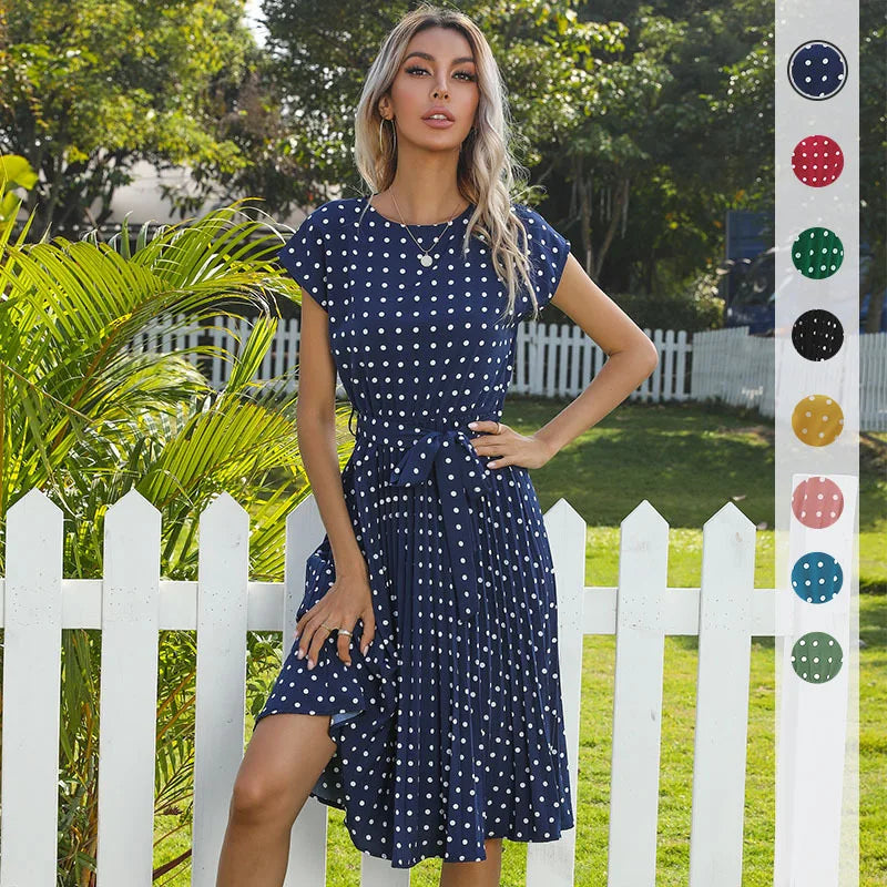 Beth | Women's Polka Bloom Midi Dress with Cap Sleeve
