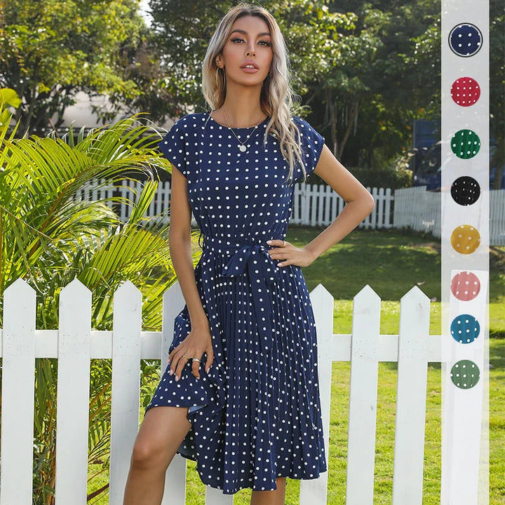 Beth | Women's Polka Bloom Midi Dress with Cap Sleeve
