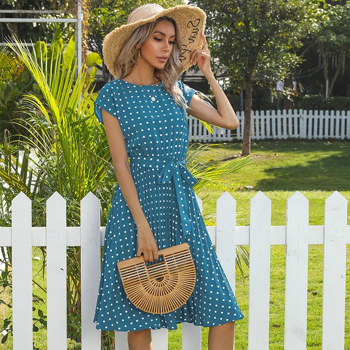 Beth | Women's Polka Bloom Midi Dress with Cap Sleeve