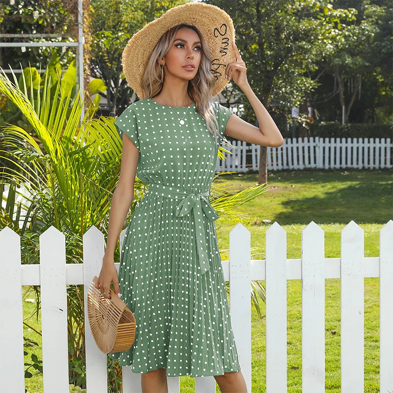 Beth | Women's Polka Bloom Midi Dress with Cap Sleeve