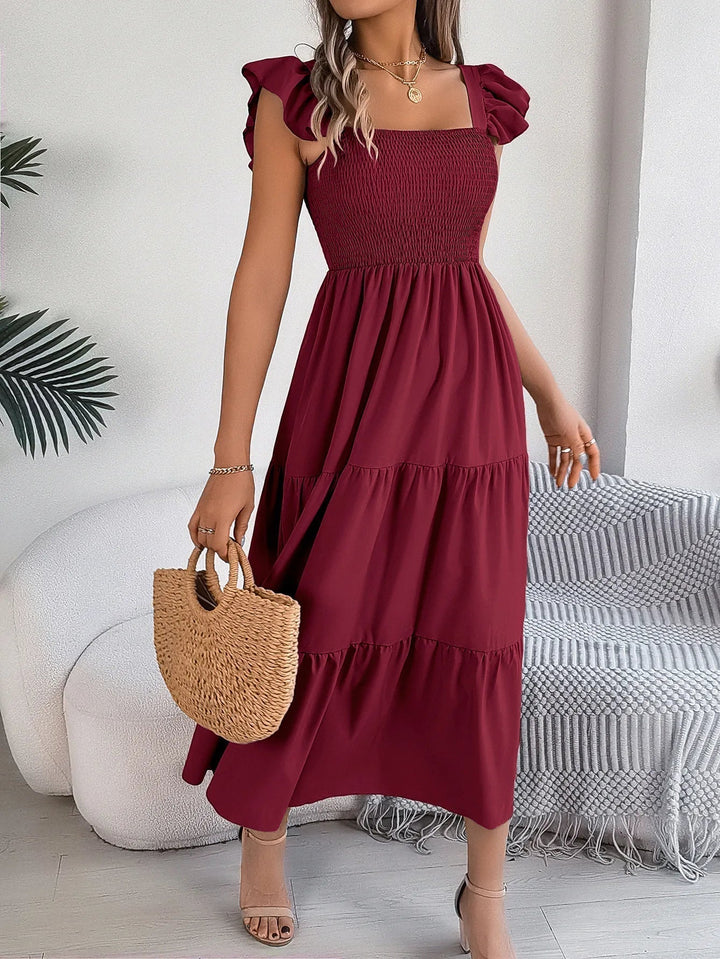 Yessa | Women's Elegant Tiered Midi Dress with Ruffle Detail and Smocking