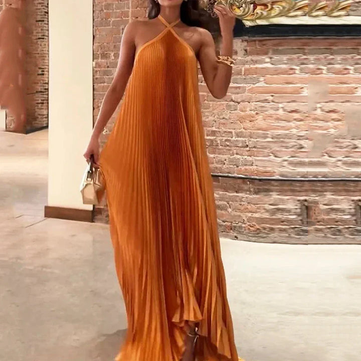 Mira | Women's Chic Pleated Halter Neck Maxi Dress