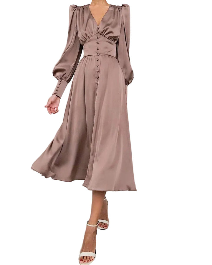 Arya | Women's V-Neck Midi Dress with Buttons