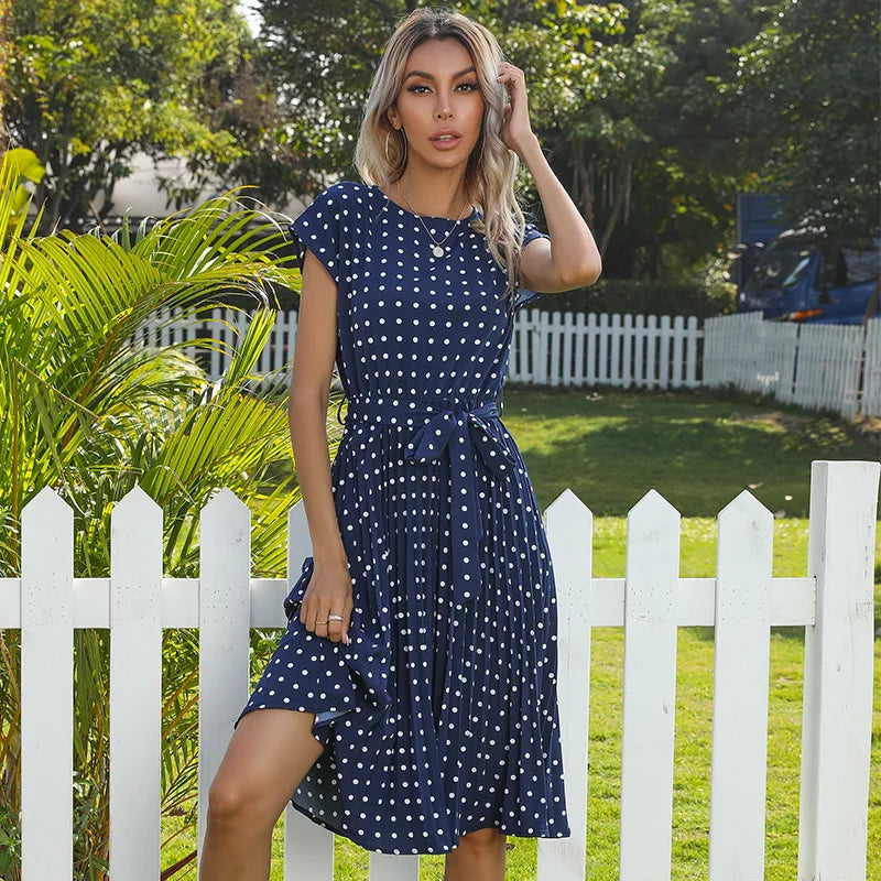 Beth | Women's Polka Bloom Midi Dress with Cap Sleeve
