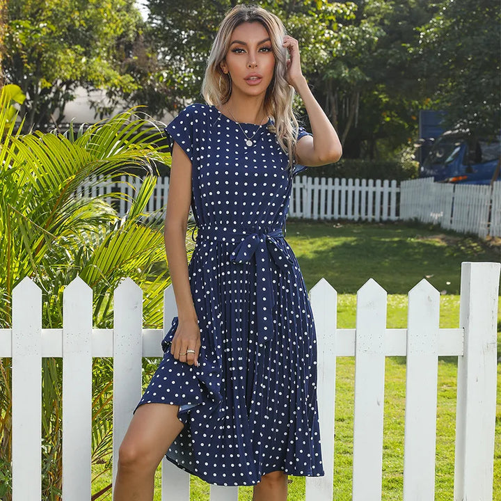 Beth | Women's Polka Bloom Midi Dress with Cap Sleeve