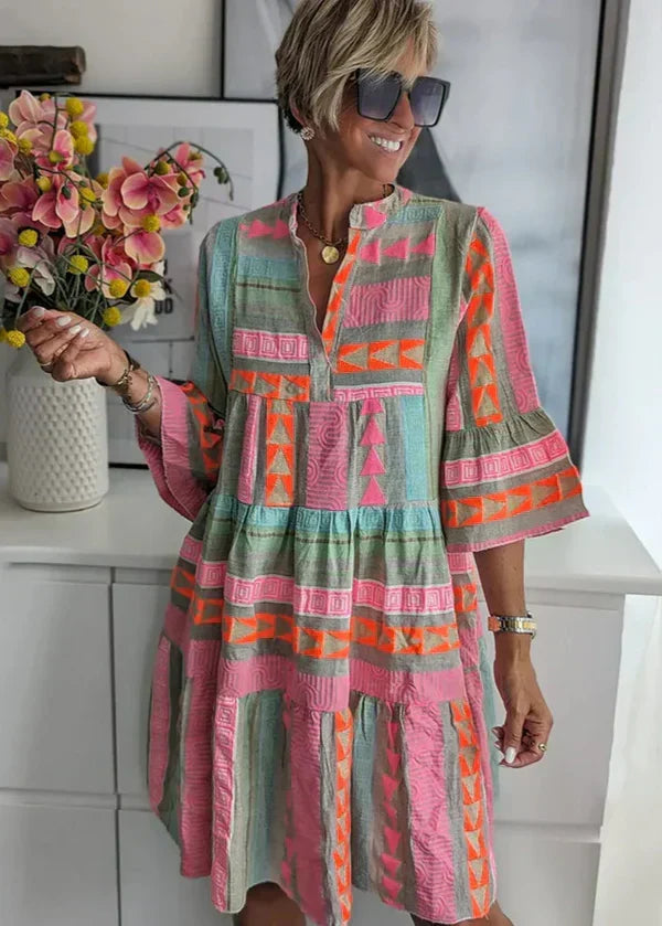 Ava | Women's Stylish V-Neck Hemp Mini Dress for Summer