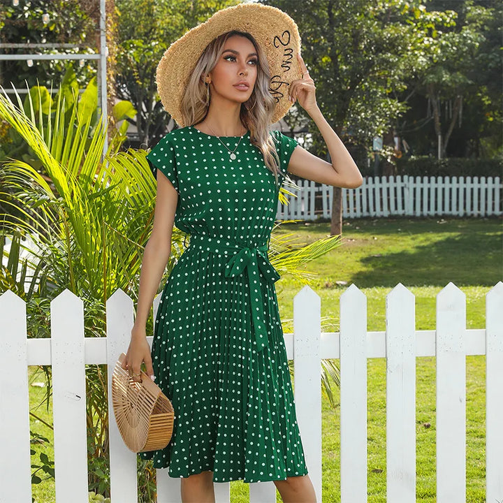 Beth | Women's Polka Bloom Midi Dress with Cap Sleeve