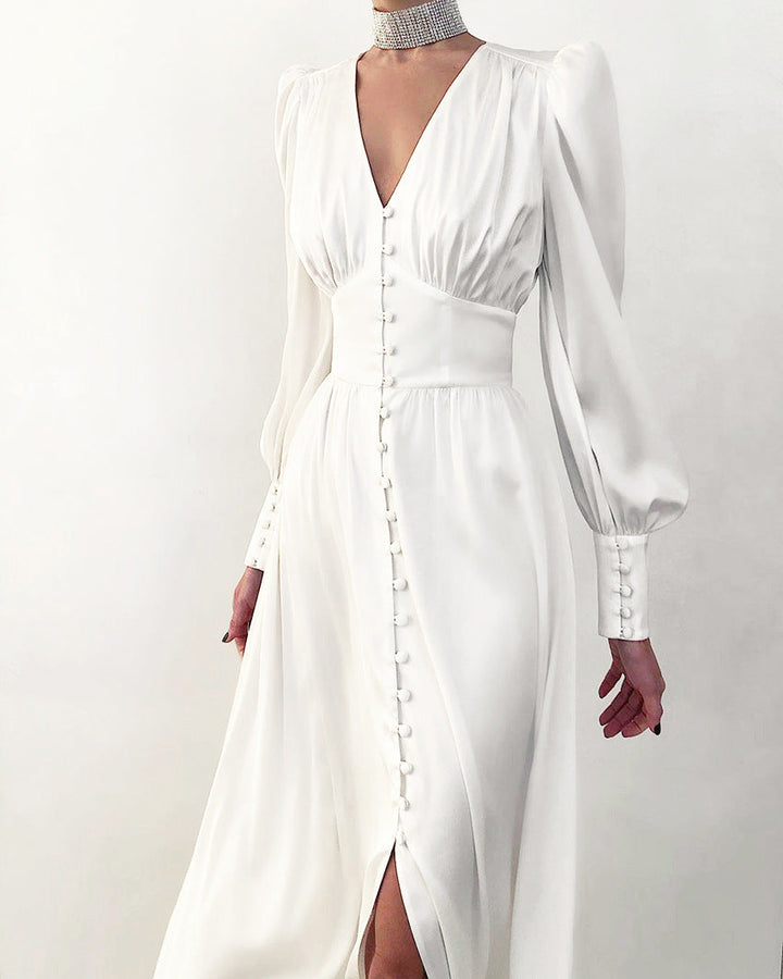 Arya | Women's V-Neck Midi Dress with Buttons
