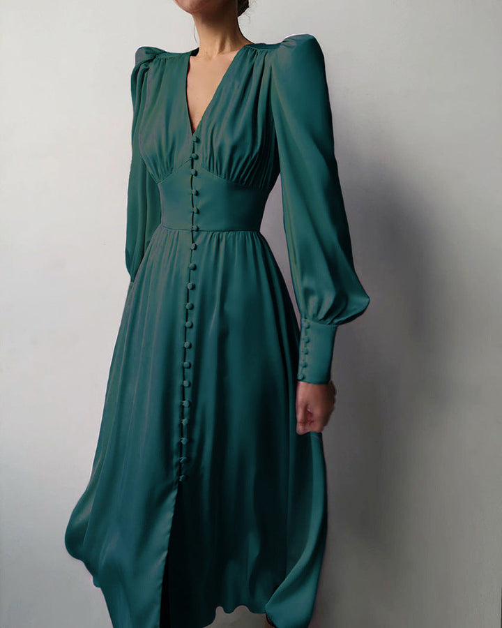 Arya | Women's V-Neck Midi Dress with Buttons