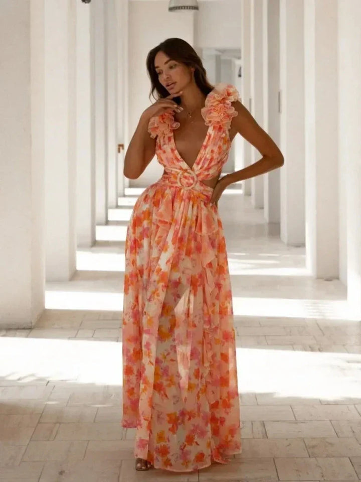 Aurora | Women's Elegant Backless Ruffles Maxi Dress