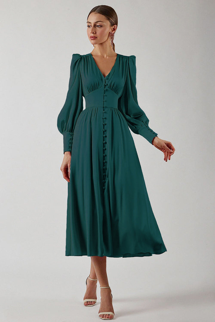 Arya | Women's V-Neck Midi Dress with Buttons