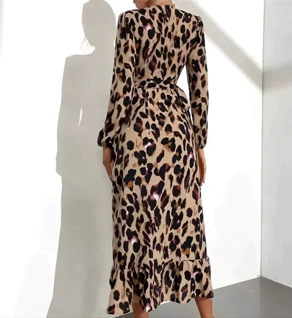 Lisandra | Women's Leopard Print Elegant Midi Dress with V-Neck