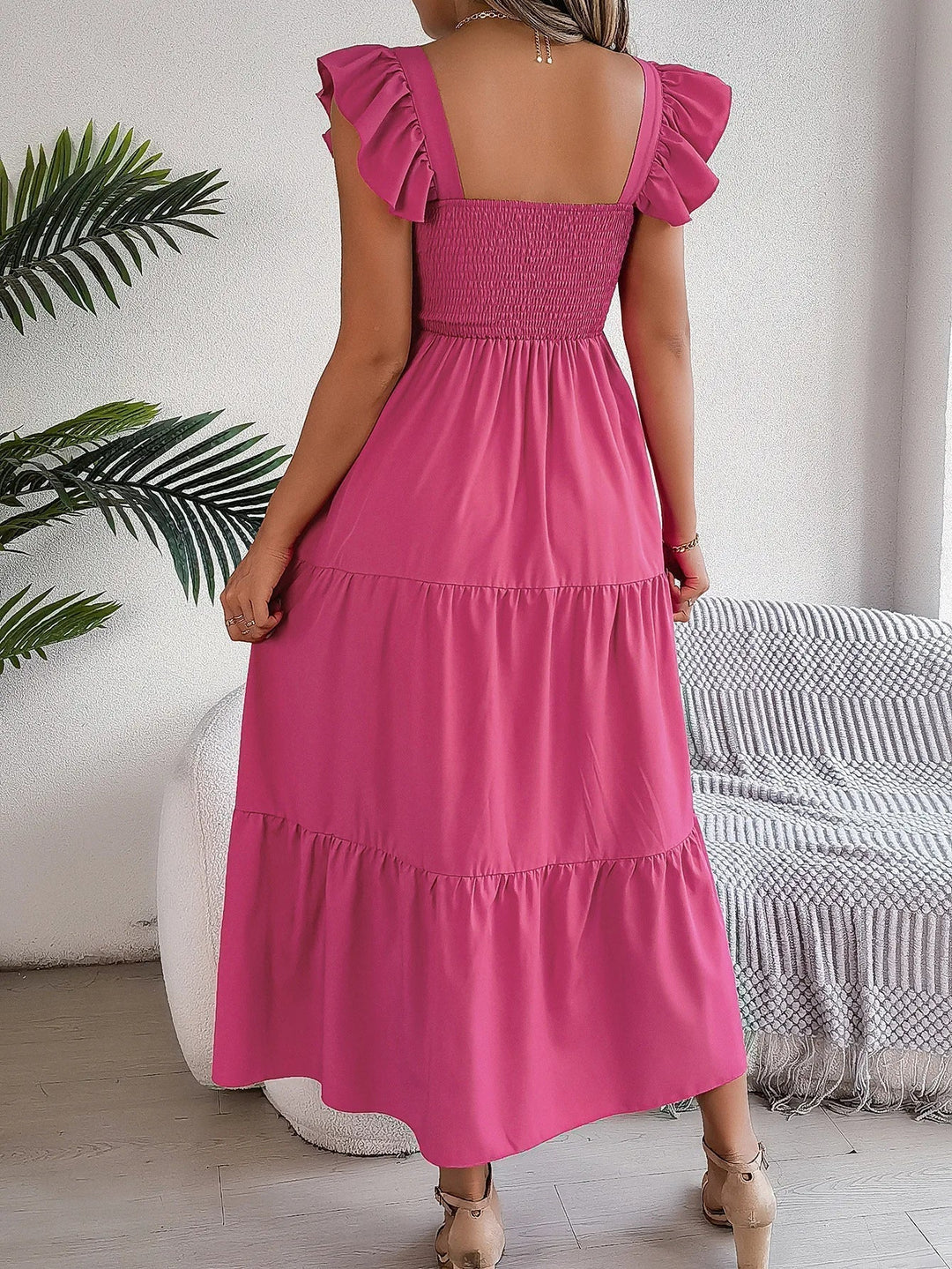 Yessa | Women's Elegant Tiered Midi Dress with Ruffle Detail and Smocking