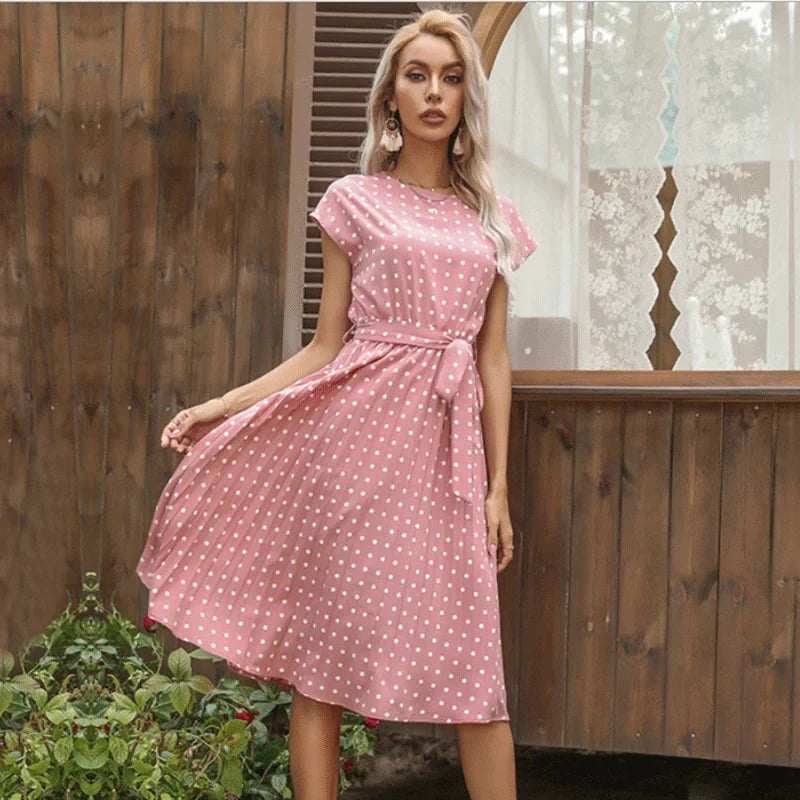 Beth | Women's Polka Bloom Midi Dress with Cap Sleeve