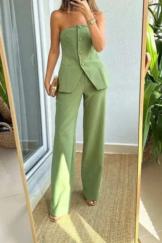 Bria | Women's Strapless Buttoned Two-Piece Set