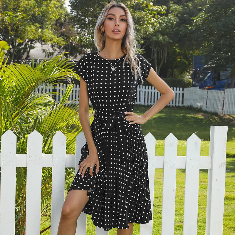 Beth | Women's Polka Bloom Midi Dress with Cap Sleeve