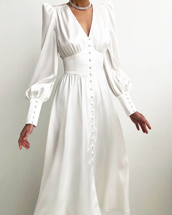 Arya | Women's V-Neck Midi Dress with Buttons