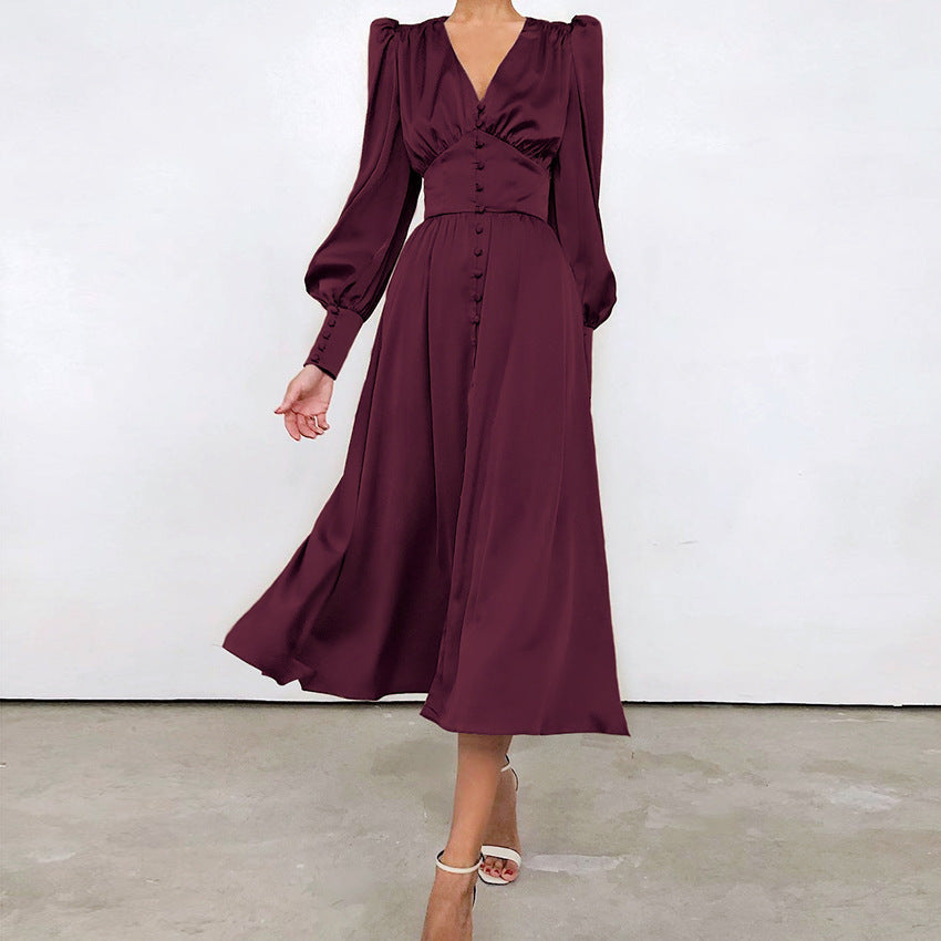 Arya | Women's V-Neck Midi Dress with Buttons