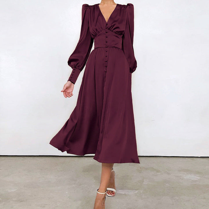 Arya | Women's V-Neck Midi Dress with Buttons