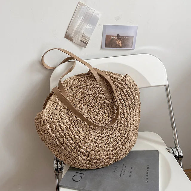 Arnora | Round Woven Handbag with Faux Straps