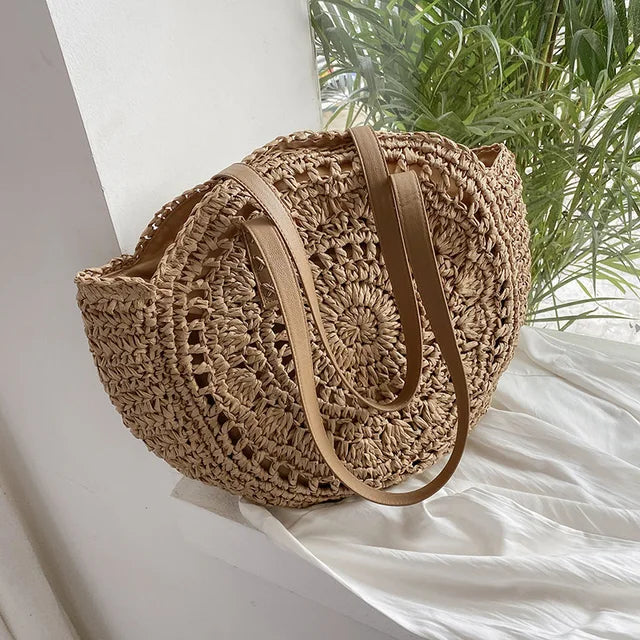 Arnora | Round Woven Handbag with Faux Straps